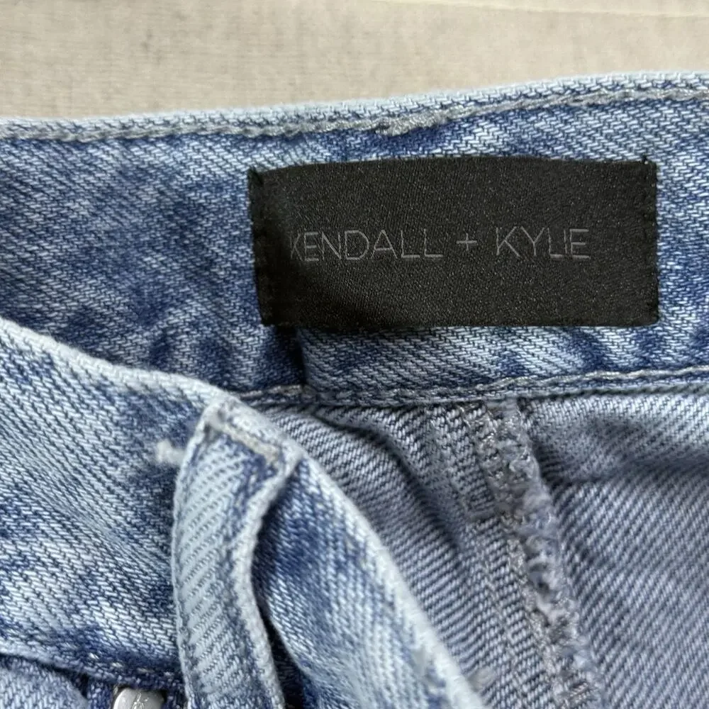 Kendall & Kylie Wide Leg Cargo Denim Jeans Light Wash High Waisted Flare 22W XXS